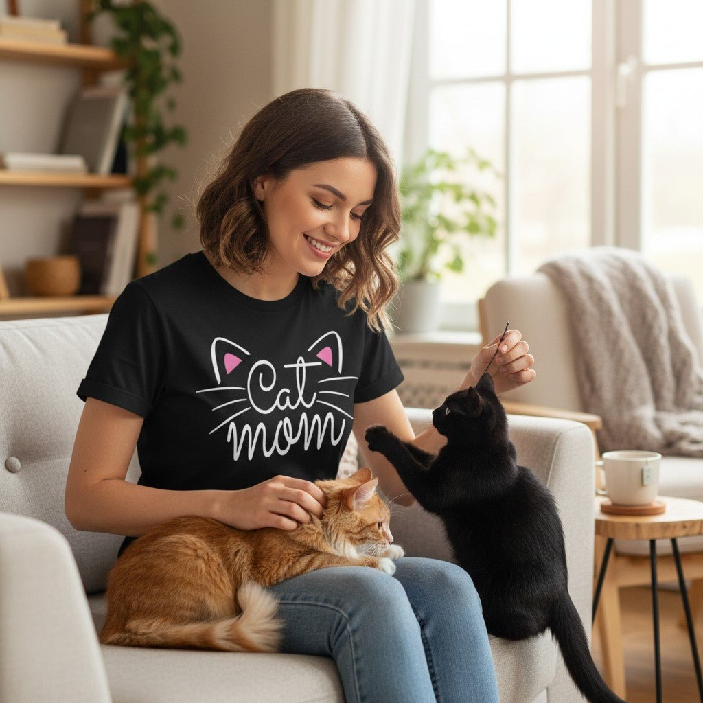 Cat Mom Graphic T-Shirt 100% Cotton Women's Casual Short Sleeve Tee