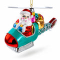 Santa’s Gift Delivery Helicopter Glass Christmas Ornament