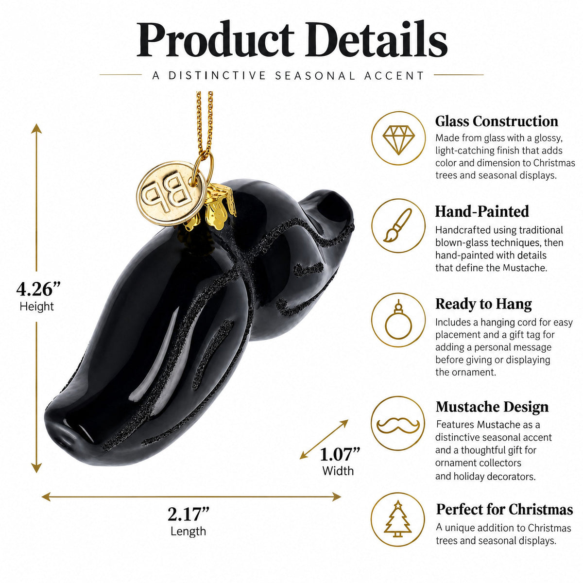 Mustache Glass Christmas Ornament