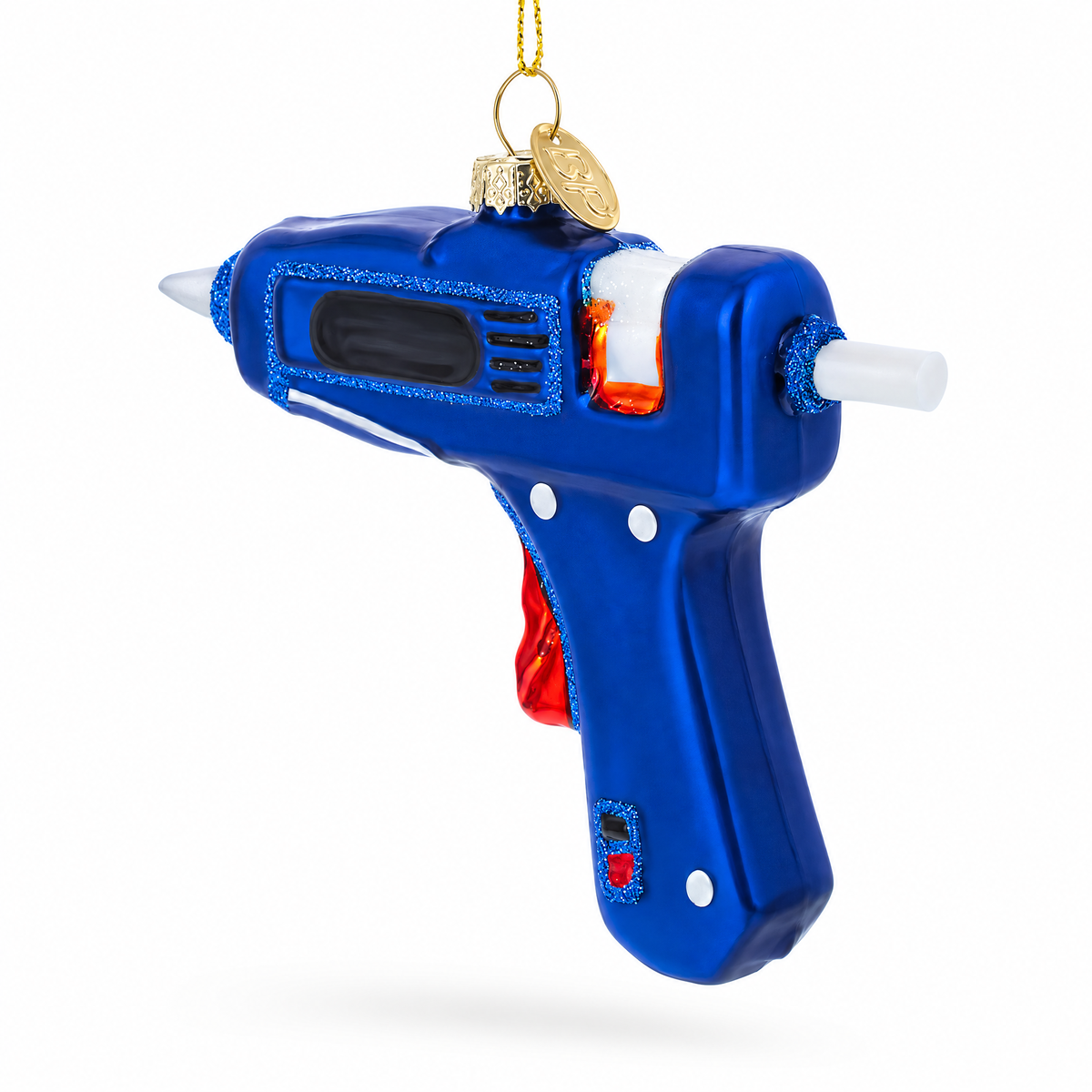 Craftsman's Blue Glue Gun Glass Christmas Ornament