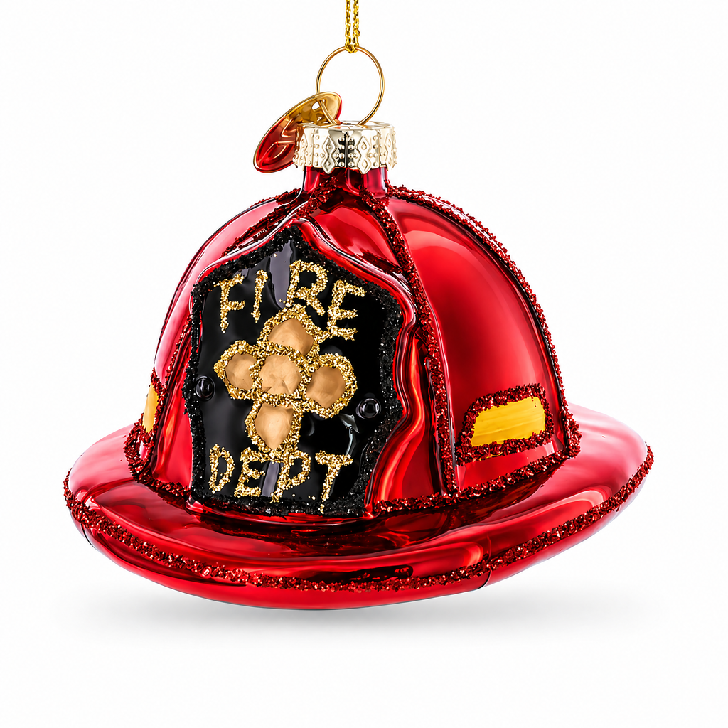 Firefighter’s Red Helmet Glass Christmas Ornament
