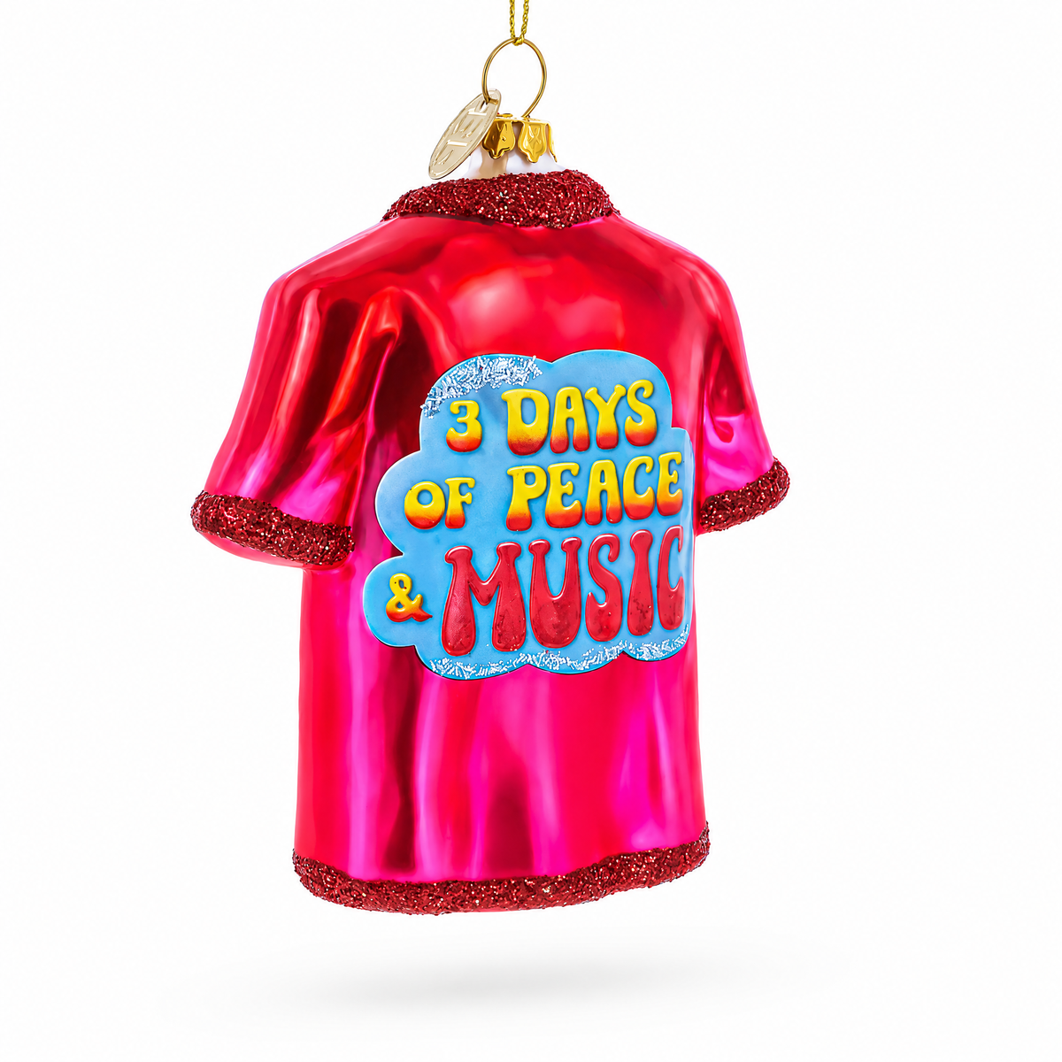 Hippie Peace & Love T-Shirt Glass Christmas Ornament