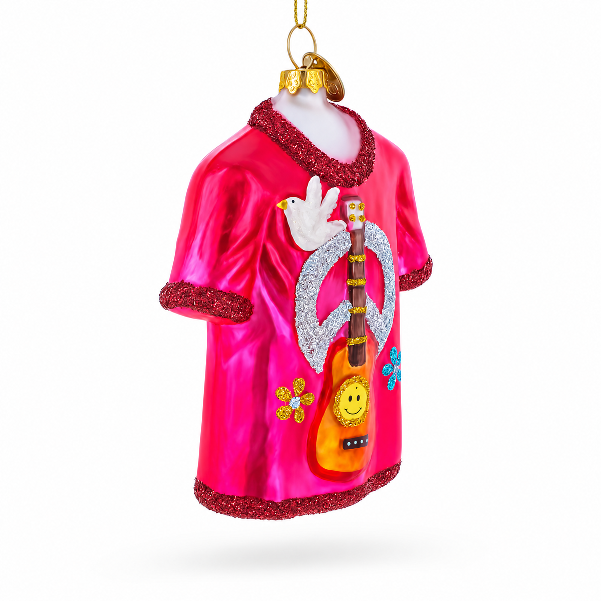 Hippie Peace & Love T-Shirt Glass Christmas Ornament