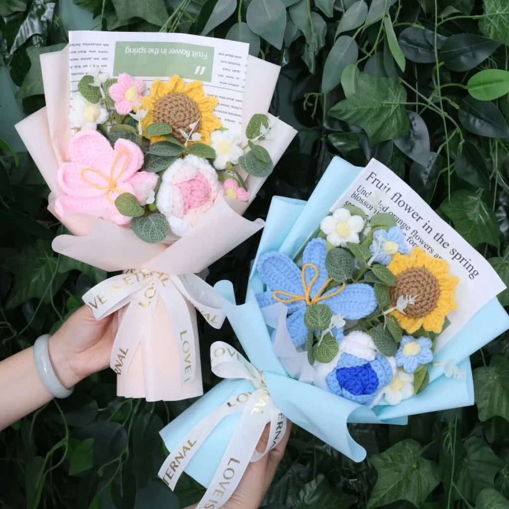 Crochet Flower Bouquet – Sunflower, Rose & Tulip Gift for Birthday or Valentine’s Day