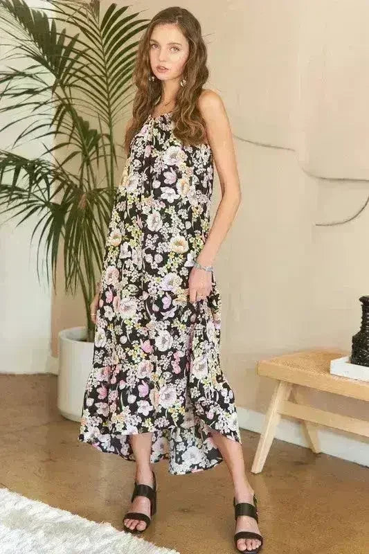 ADORA Floral Grecian Midi Dress - Polyester Elegance | Femstylo