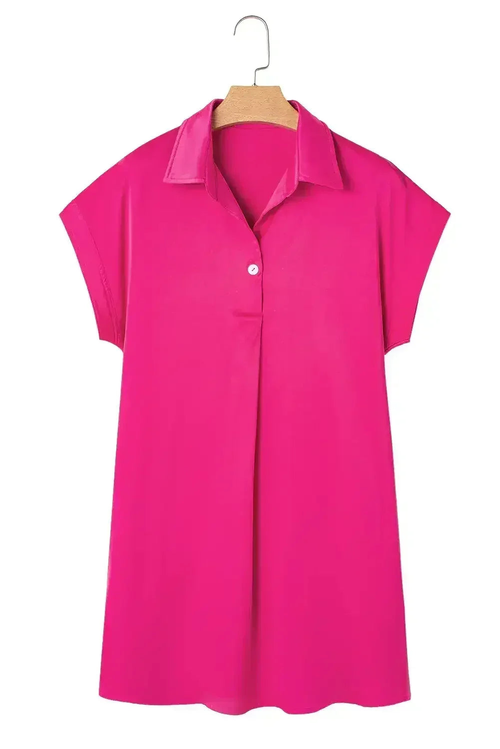 Rose Red Buttoned Collar Shift T Shirt Dress