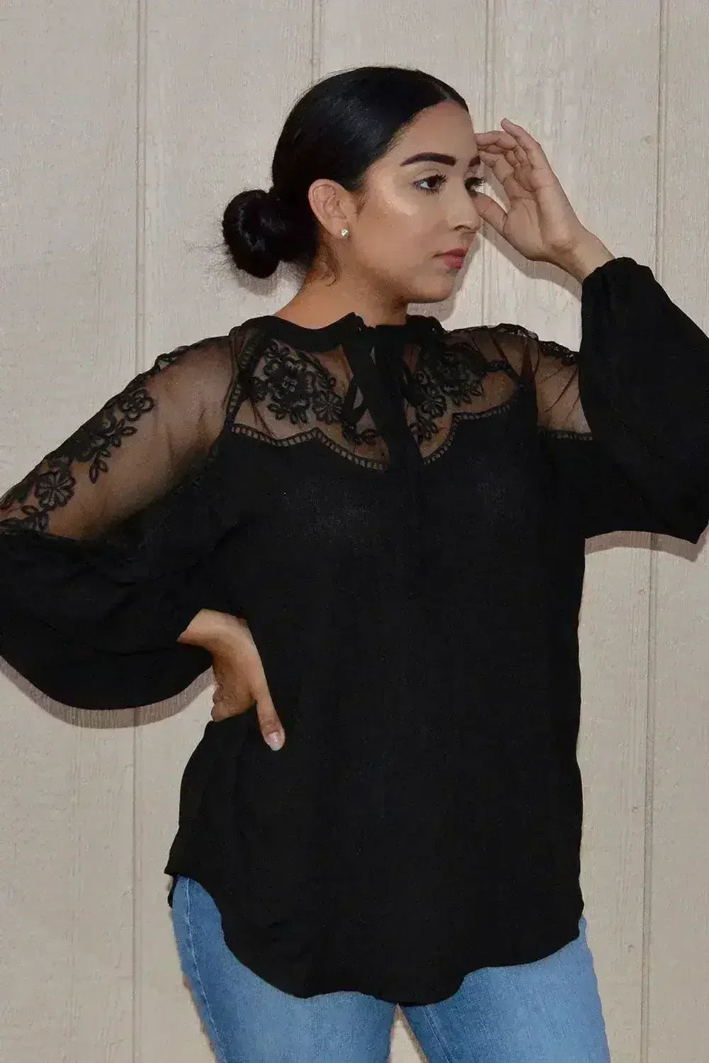 Chic Black Formal Invitation Lace Blouse