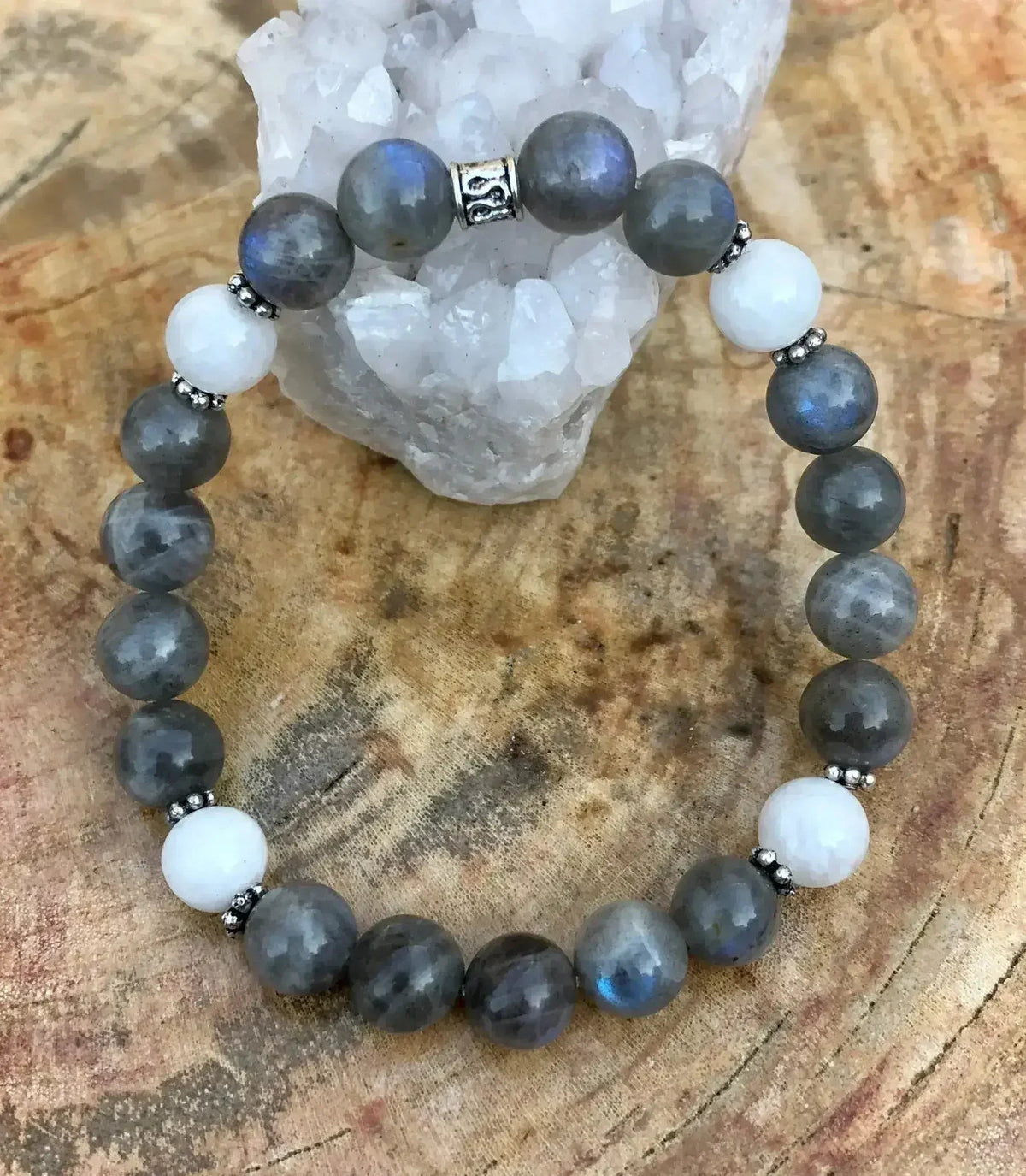 Blue Flash Labradorite & Rainbow Moonstone Stretch Bracelet!