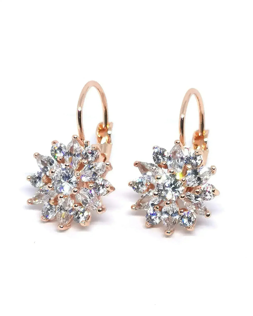 Sunflower Huggie Earrings - 18K Rose Gold & CZ | Femstylo