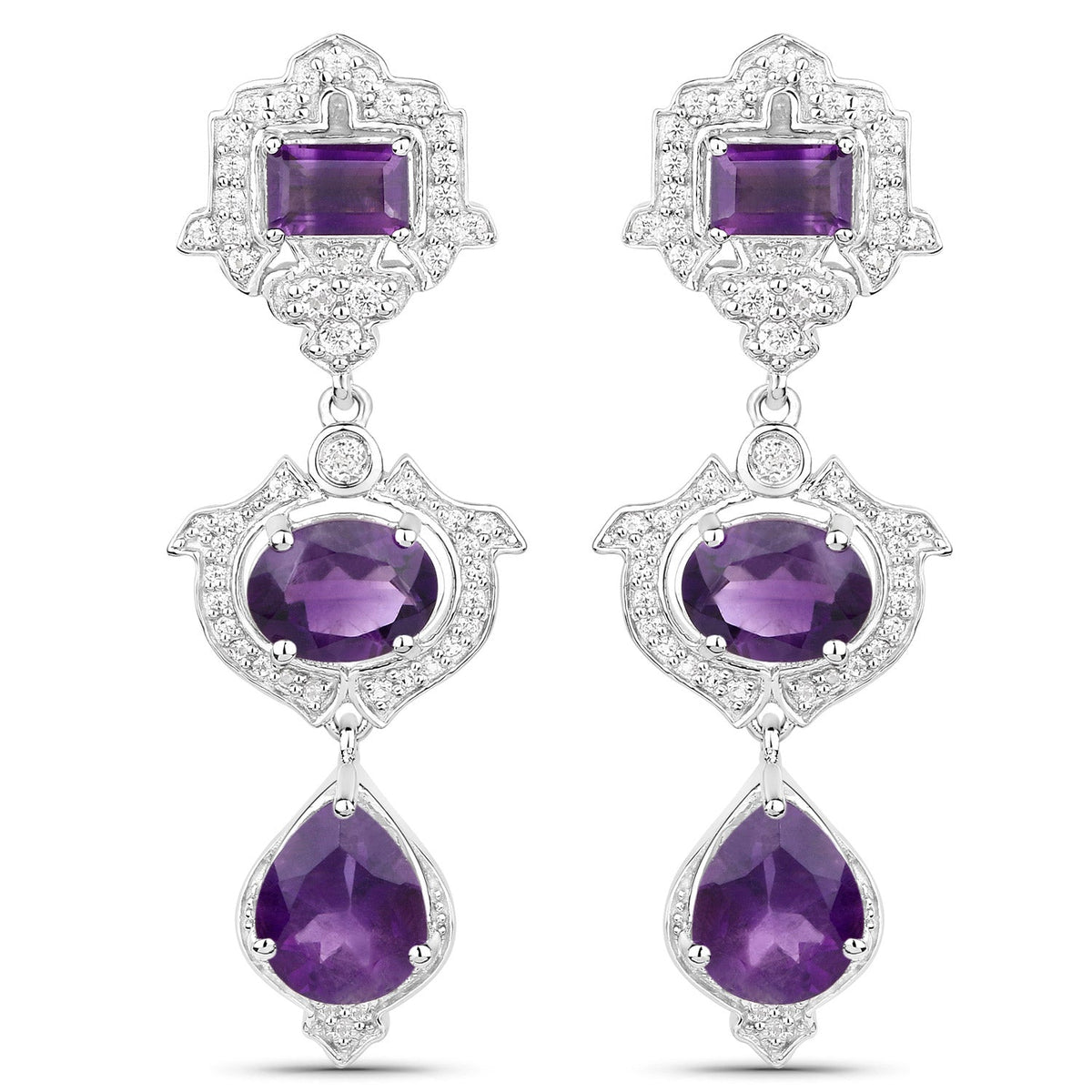 6.97 Carat Genuine Amethyst and White Topaz .925 Sterling Silver Earrings