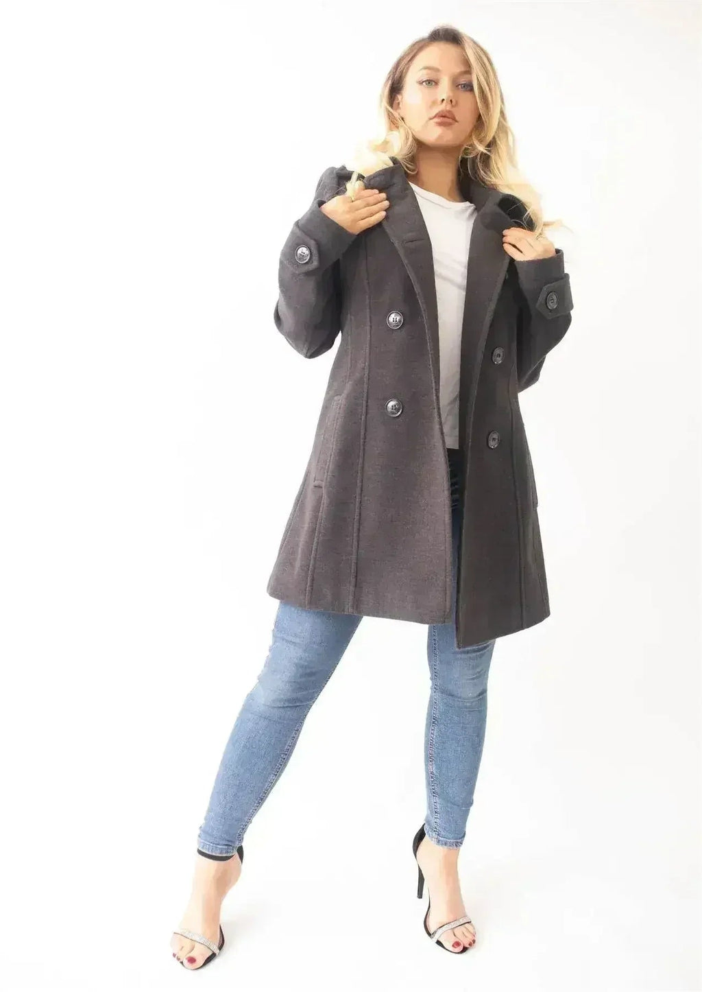 Wool Feel Double Breasted Hooded Coat