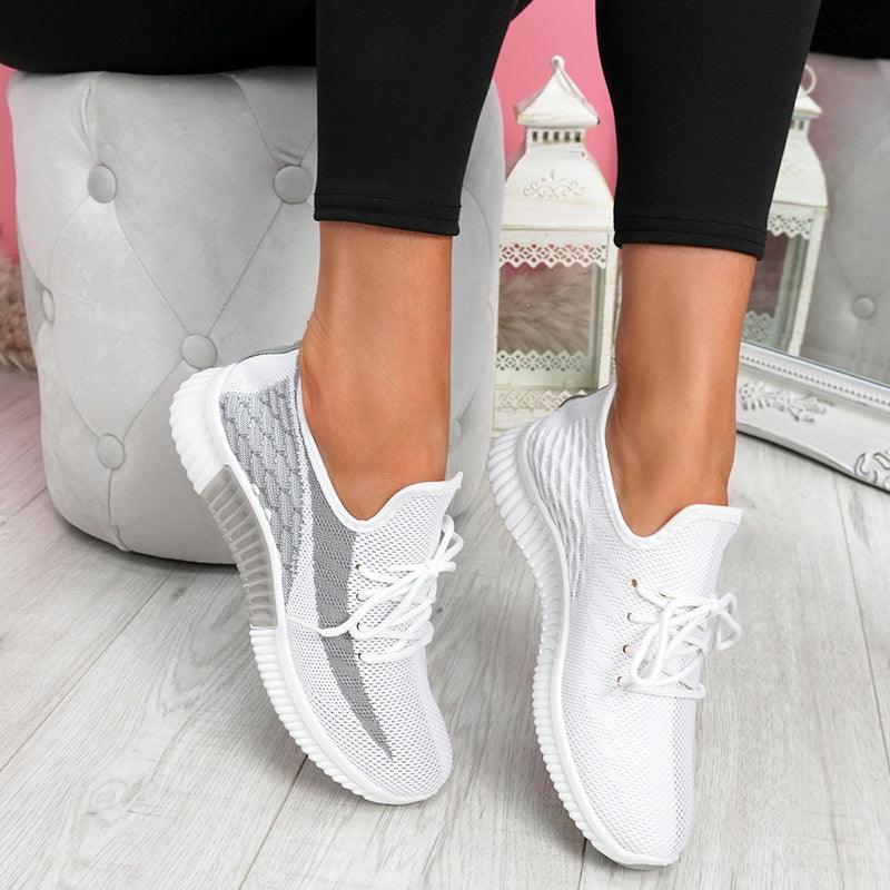 Elegant Sport Women's Vulcanized Female Lace Up Mesh Sneakers Round Toe Casual Walking Shoes Mesh Flat Anti-slip Women Breathable Mesh Fashion Sneakers