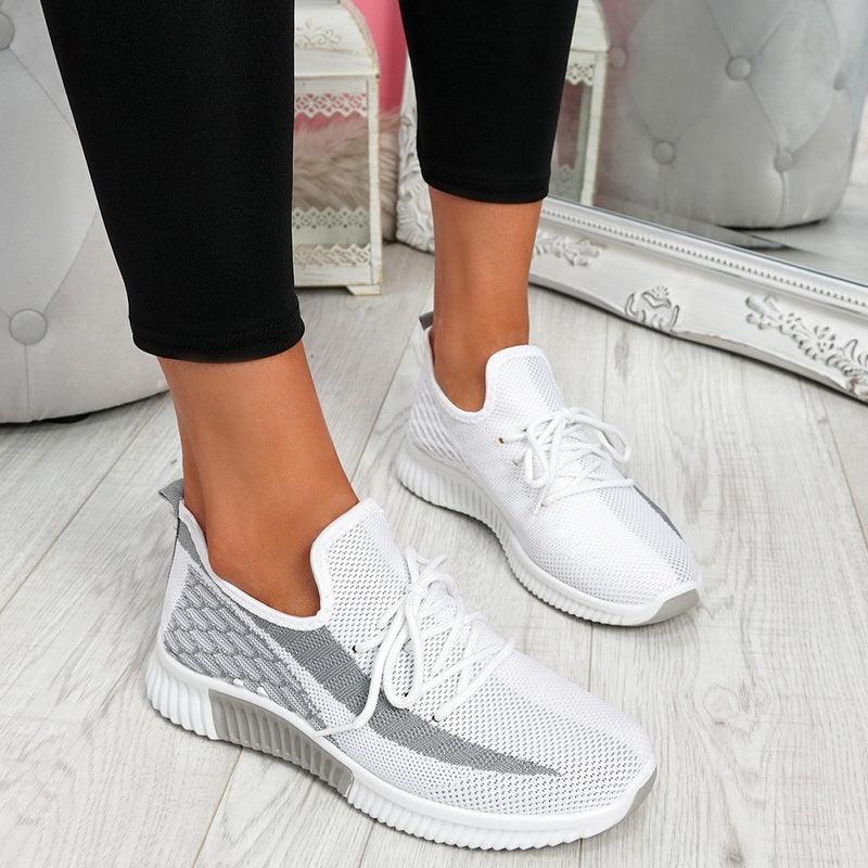 Elegant Sport Women's Vulcanized Female Lace Up Mesh Sneakers Round Toe Casual Walking Shoes Mesh Flat Anti-slip Women Breathable Mesh Fashion Sneakers