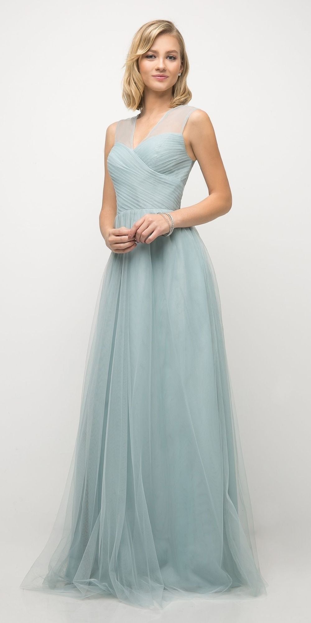 CLEARANCE - Ladivine ET320 Illusion V-Neck and Back Long Dress (Size 14)