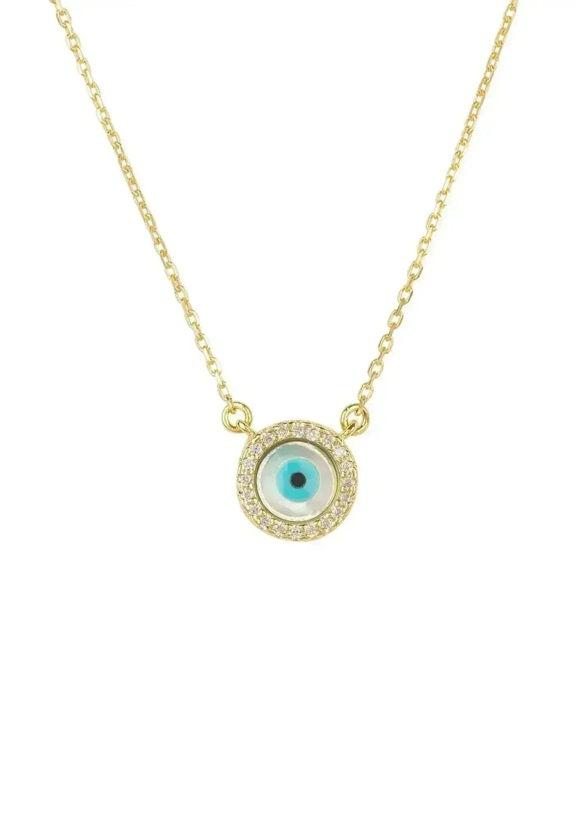 Evil Eye Mother Of Pearl Necklace Cz Gold
