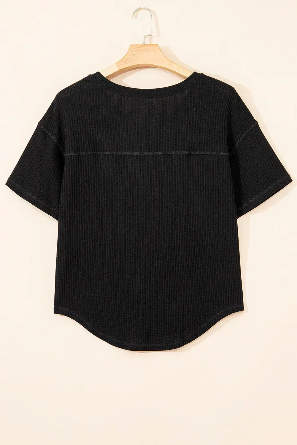 White Waffle Texture V Neck Drop Shoulder Loose Tee