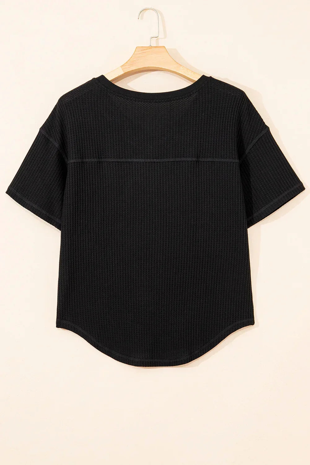 White Waffle Texture V Neck Drop Shoulder Loose Tee