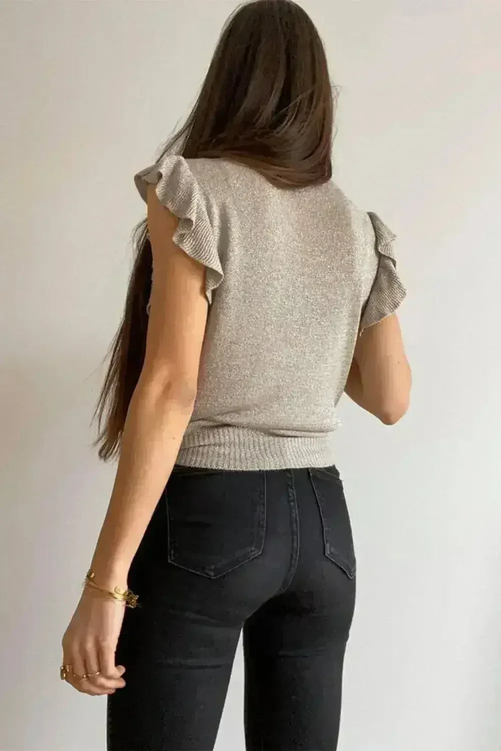Khaki Cascading Ruffles Knit Tank Top