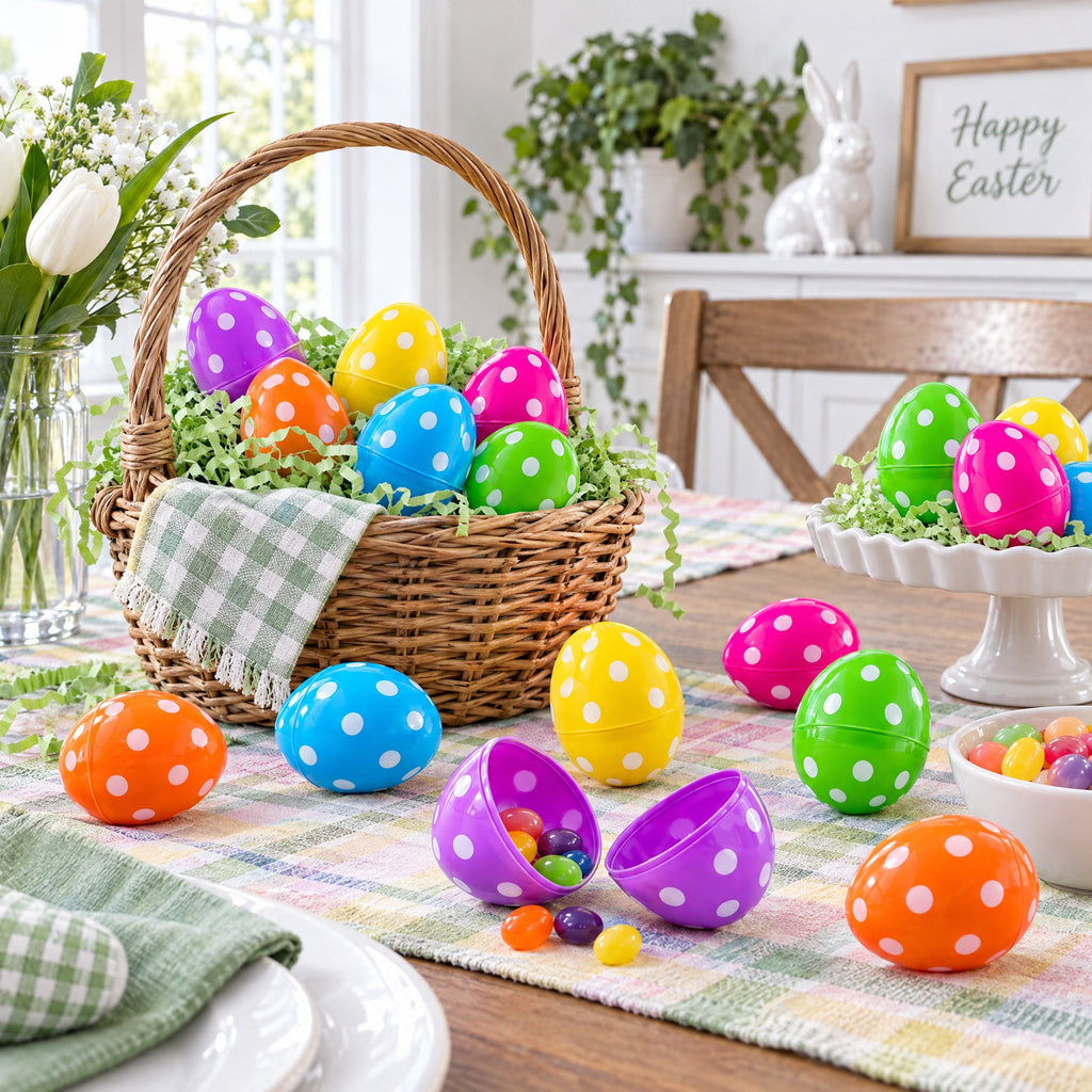 Set of 24 Polka Dot Plastic Easter Eggs