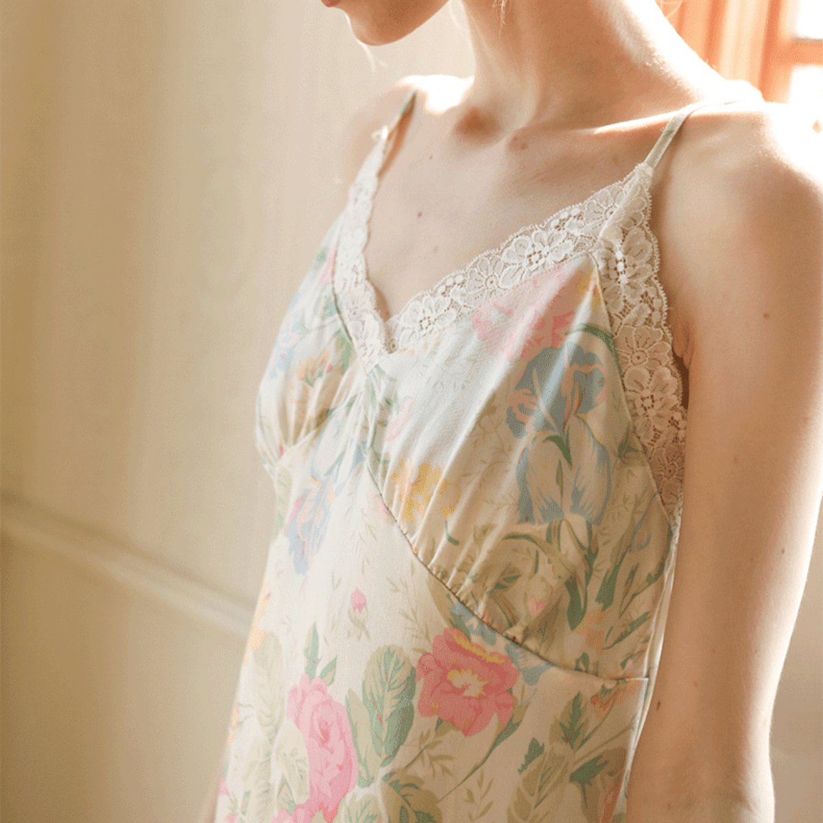 Fresh Floral Nightgown Pajama Dress / Yellow Floral