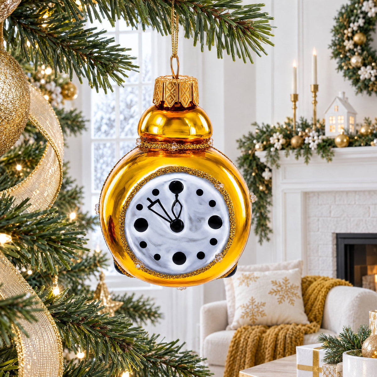 Vintage Alarm Clock Glass Christmas Ornament