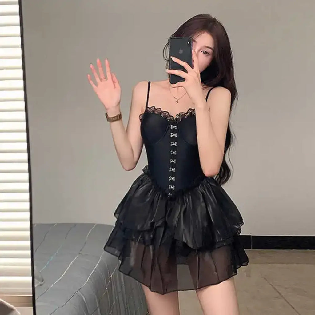 Lace One Piece Swimsuit – Gothic Corset Mini Dress Style