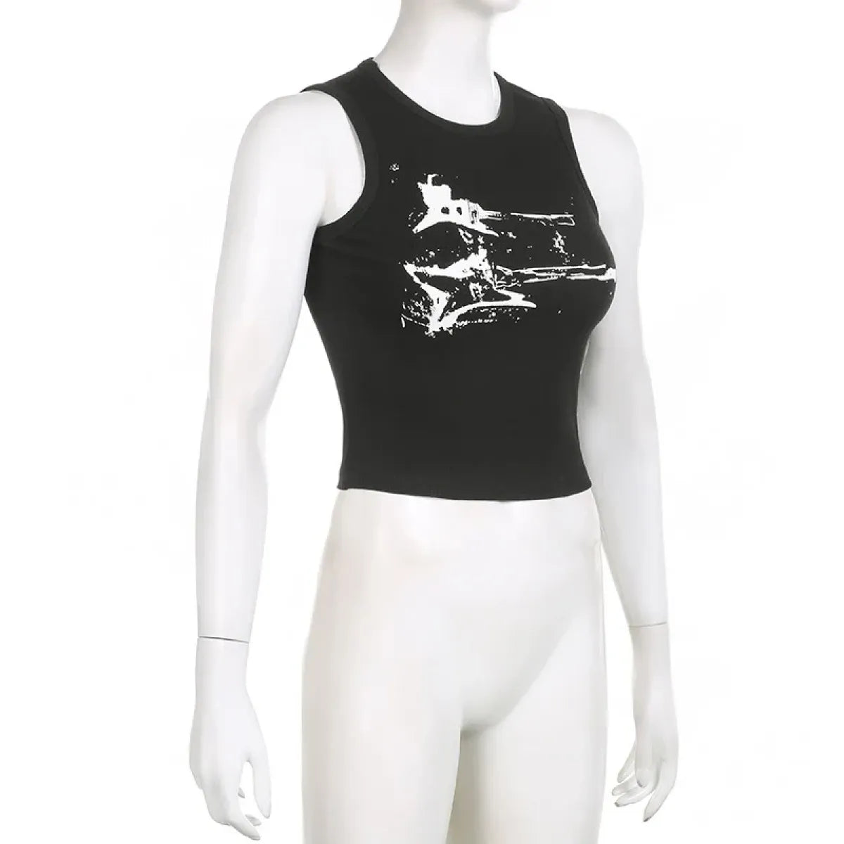 Guitar Print Tank Top - Ribbed Grunge Crop Top