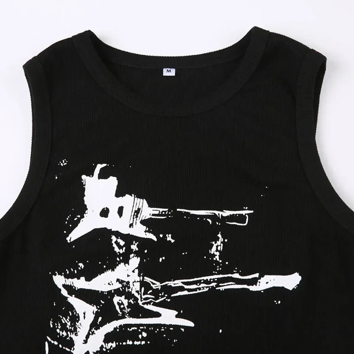 Guitar Print Tank Top - Ribbed Grunge Crop Top