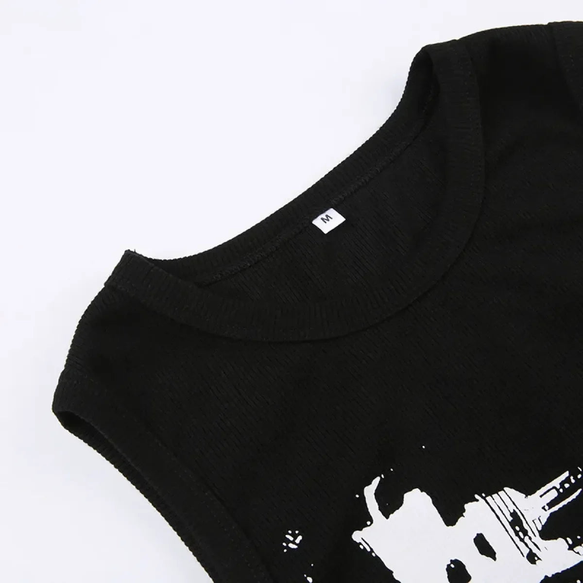 Guitar Print Tank Top - Ribbed Grunge Crop Top