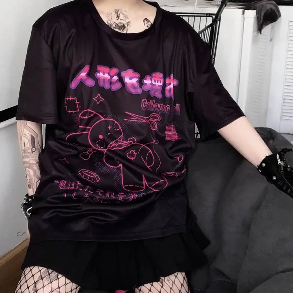 Harajuku Hopper Tee – Cyberpunk Bunny Graphic Crop Top