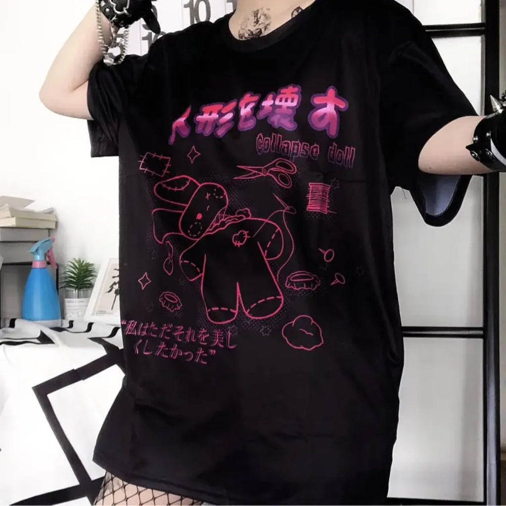 Harajuku Hopper Tee – Cyberpunk Bunny Graphic Crop Top