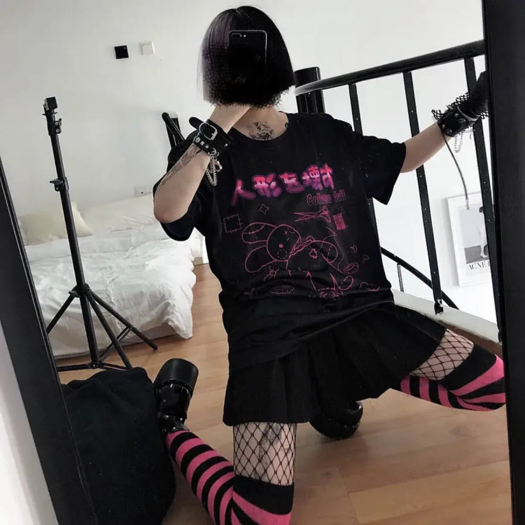 Harajuku Hopper Tee – Cyberpunk Bunny Graphic Crop Top