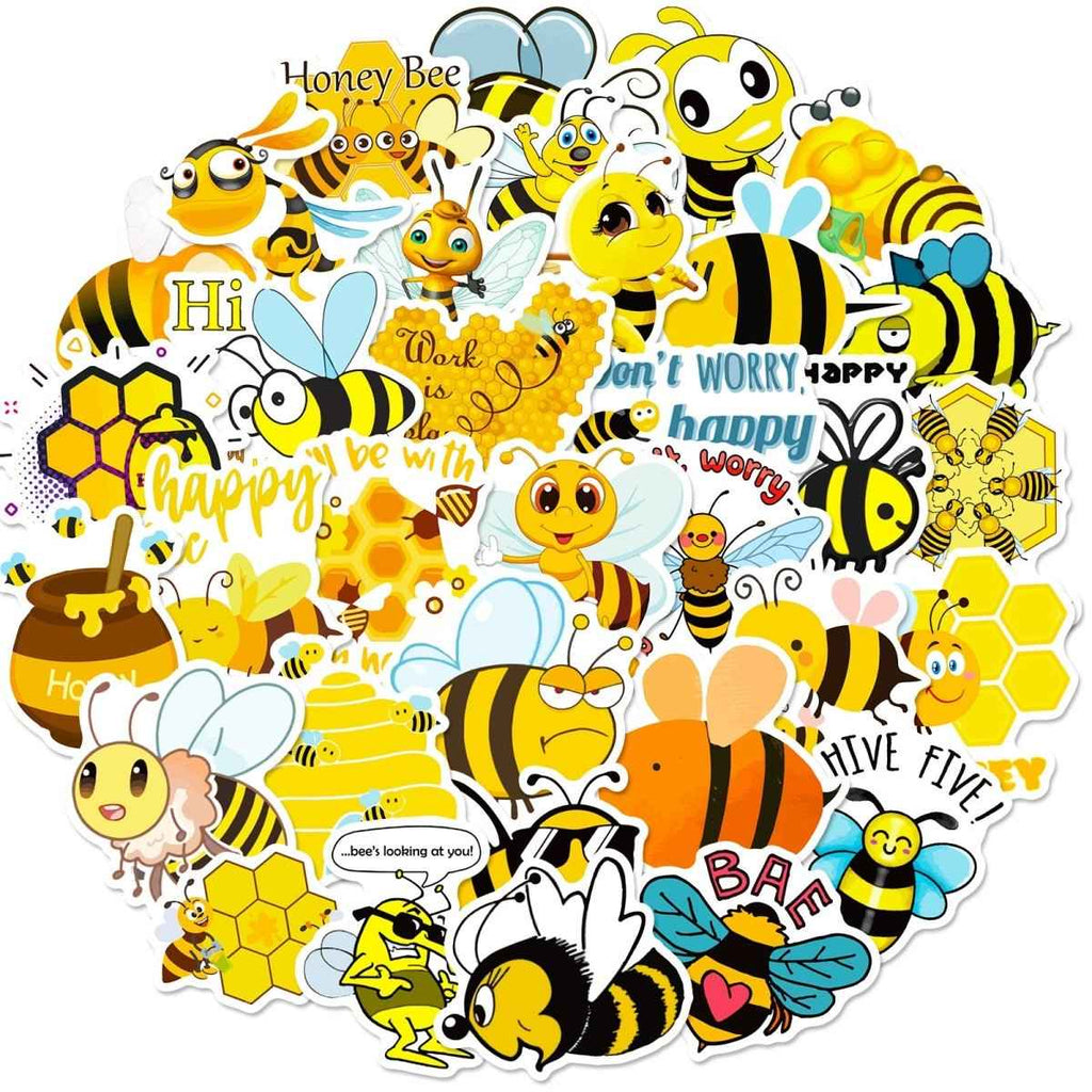 Honey Bee Vinyl Stickers – 50 Waterproof, Non-Duplicate Set