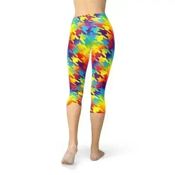 Womens Rainbow Houndstooth Capri Leggings