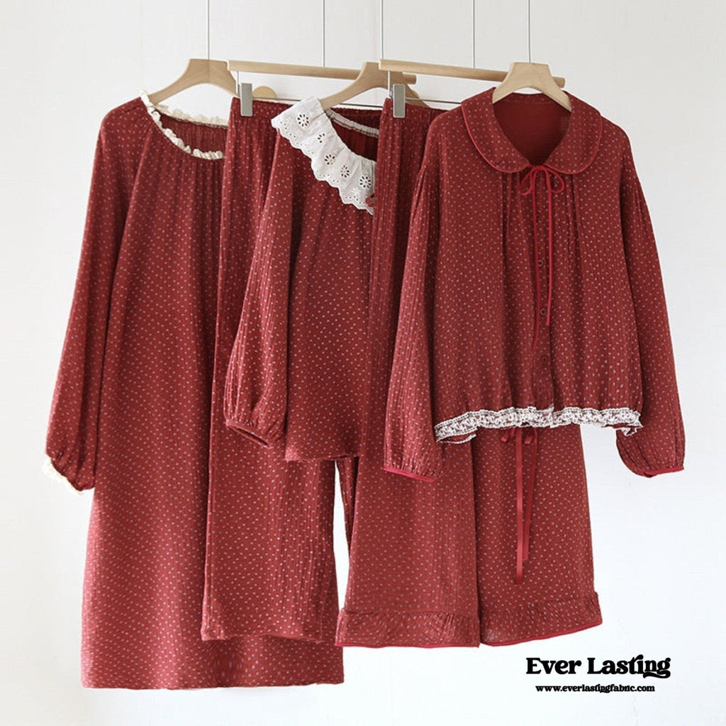 Ivy Red Floral Ruffled Pajama Set / Pullover