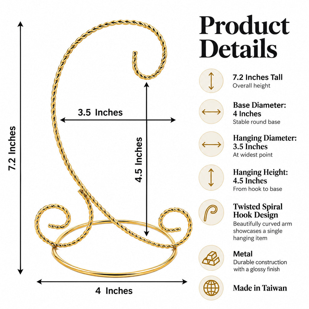 Twisted Wire Gold Metal Ornament Stand Display 7.2 Inches
