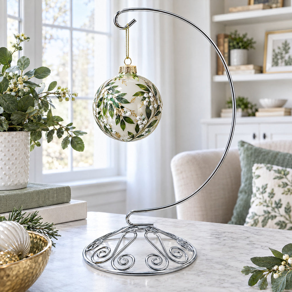 Curved Silver Wire Swirl Base Ornament Stand Display 8.75 Inches