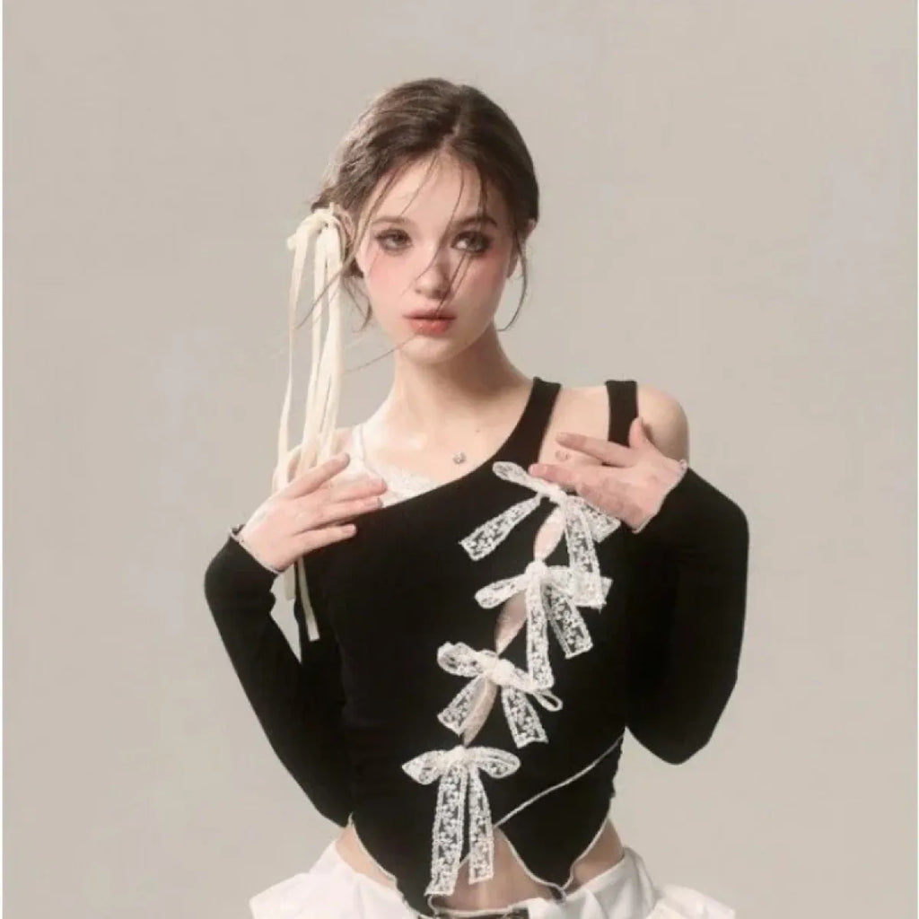 Lace Bow Cutout Top – Kawaii Y2K Harajuku Aesthetic