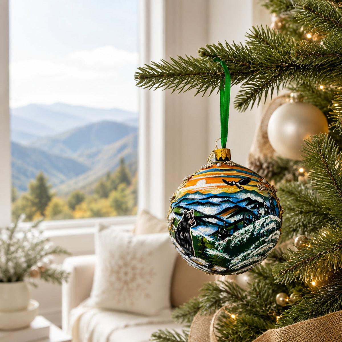 Great Smoky Mountains National Park Glass Christmas Ornament