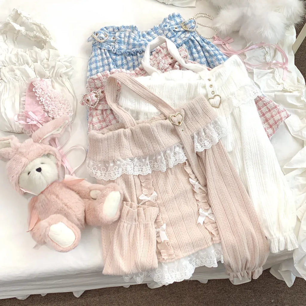 Kawaii Lace Patchwork Knit Top – Halter Neck Lolita Sweater