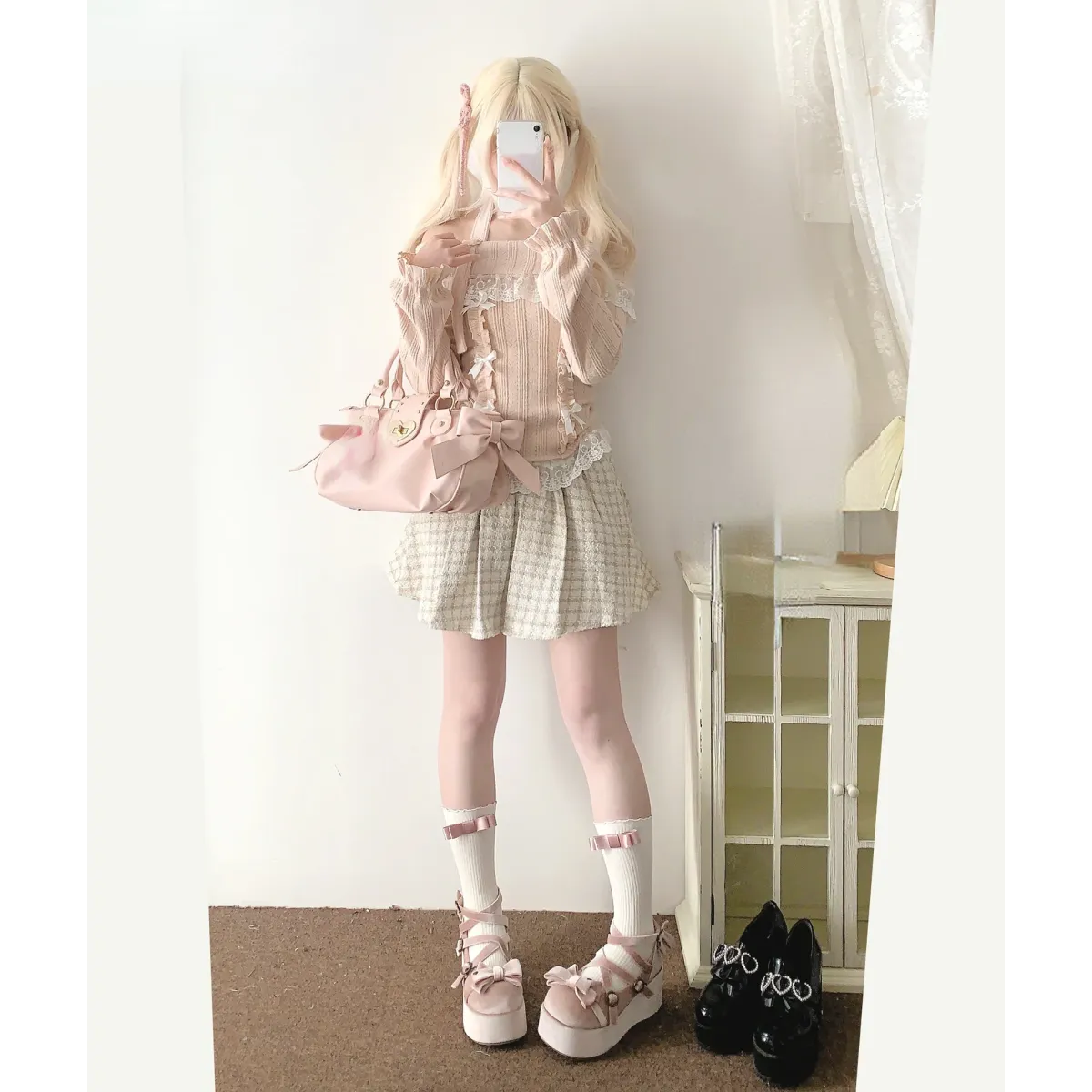 Kawaii Lace Patchwork Knit Top – Halter Neck Lolita Sweater