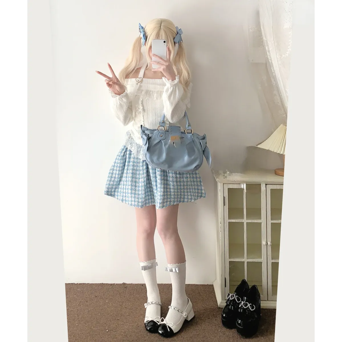 Kawaii Lace Patchwork Knit Top – Halter Neck Lolita Sweater