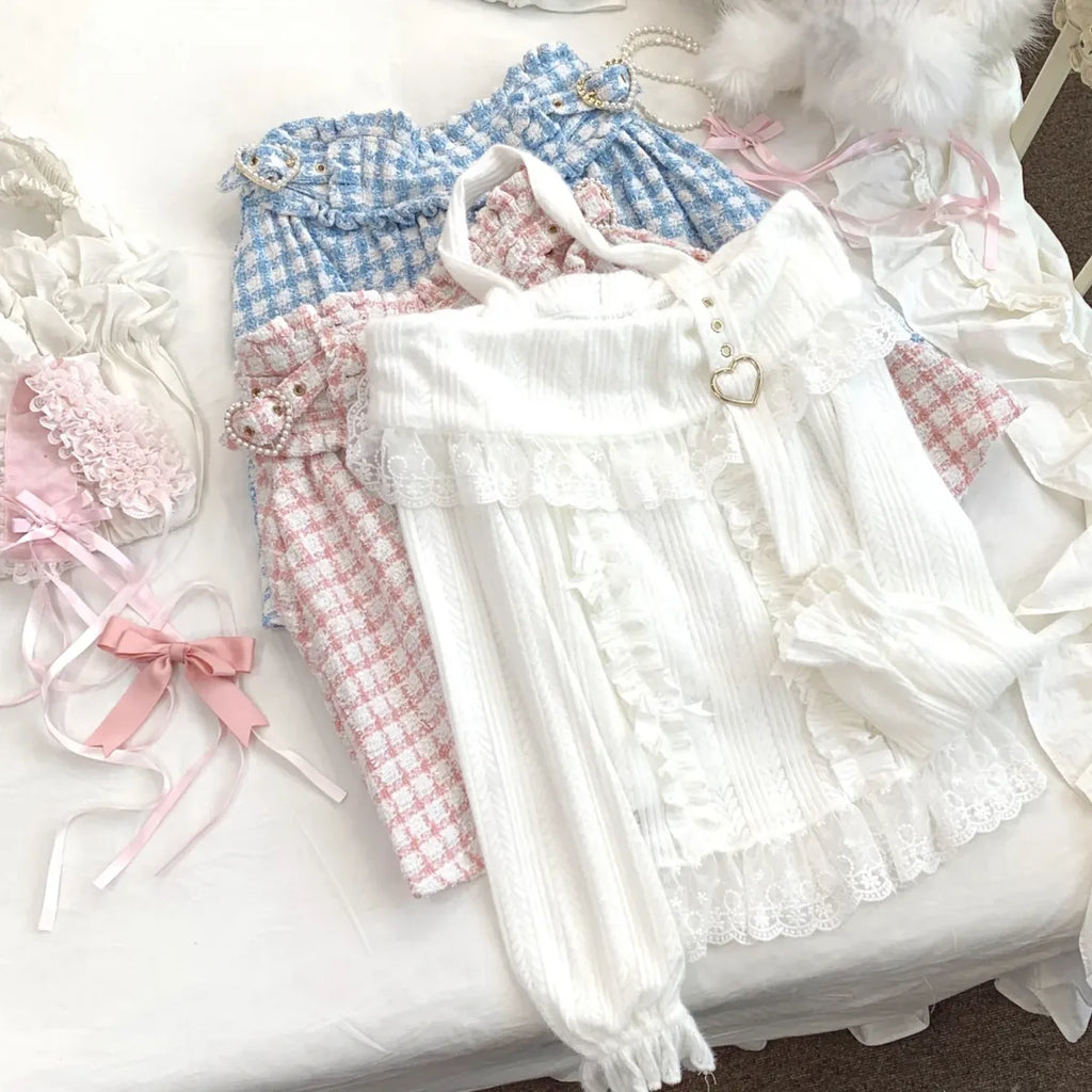 Kawaii Lace Patchwork Knit Top – Halter Neck Lolita Sweater