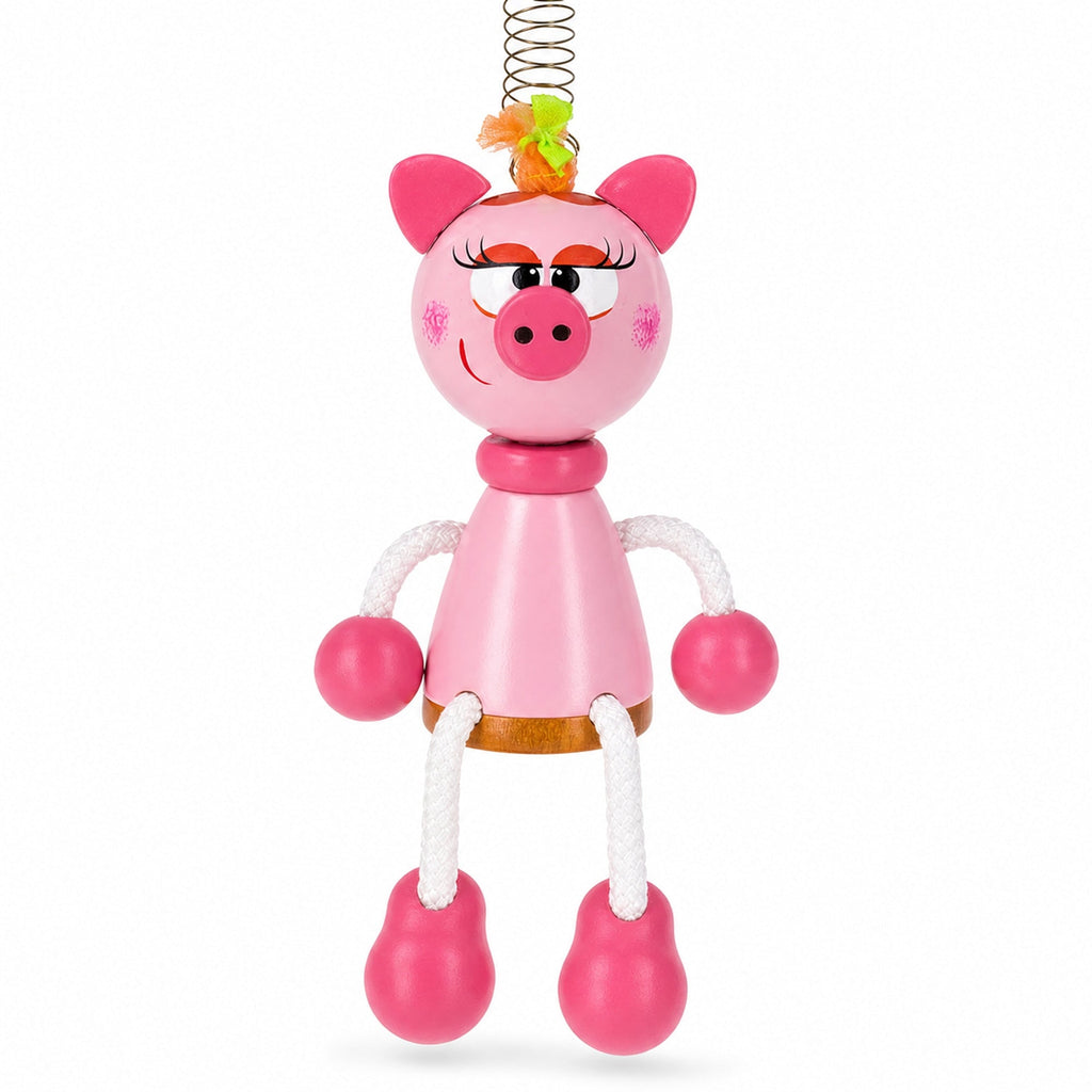 Pig Wooden Doll on a Spring 6 Inches