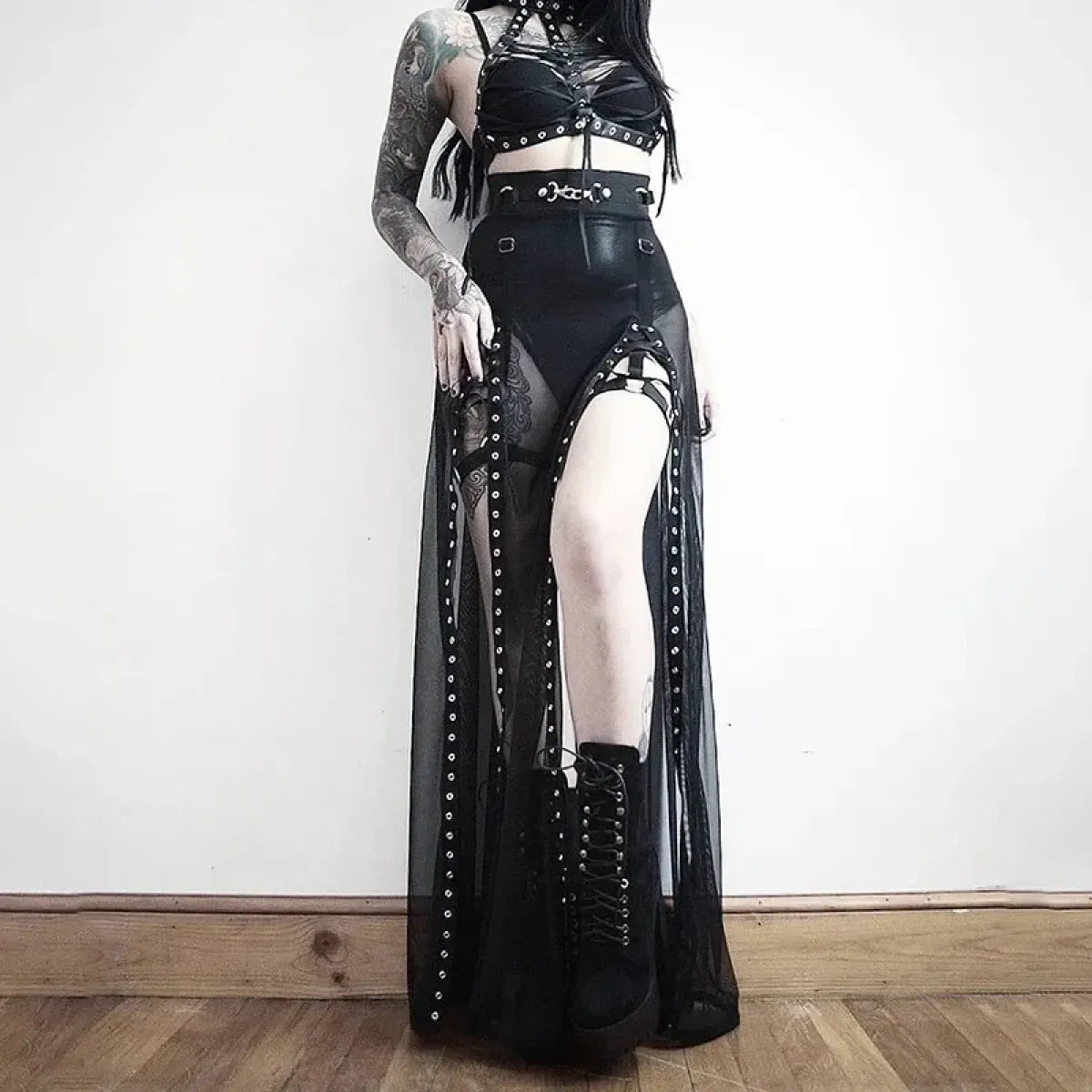 Punk Gothic Eyelet Mesh Skirt