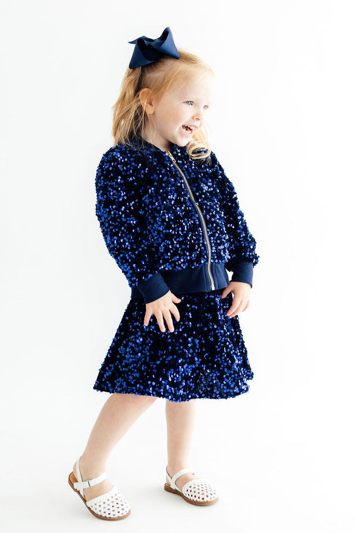 Navy Blue Velvet Sequin Twirl Skort