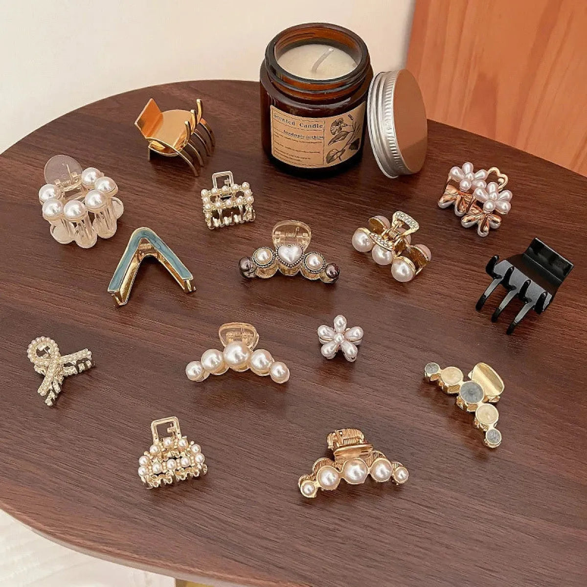Gold Pearl Rhinestone Mini Hair Clip