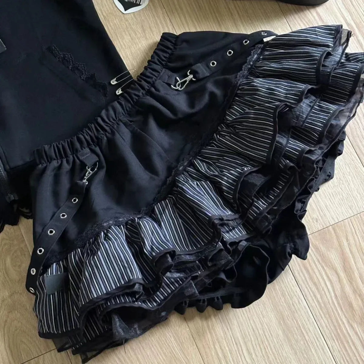 Black Punk Ruffle Mini Skirt
