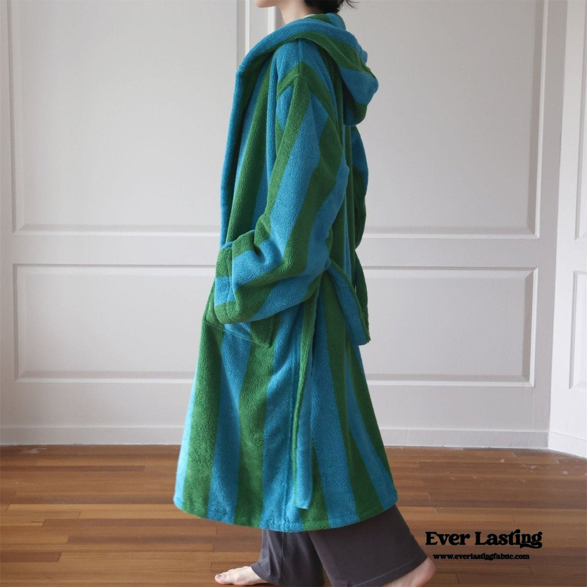 Modern Striped Cotton Bathrobe Set / Purple