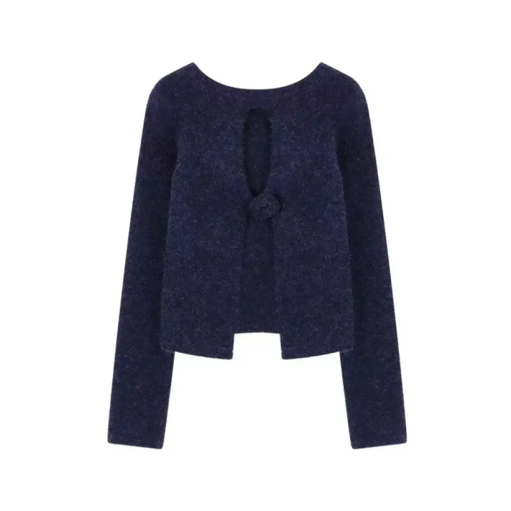 Navy Knit Cutout Sweater & White Peplum Top – Harajuku Set
